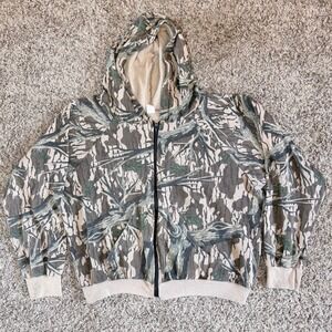 Vintage Tree Branch Camo Full Zip Hoodie Mens Medium Made in USA Raglan 90s